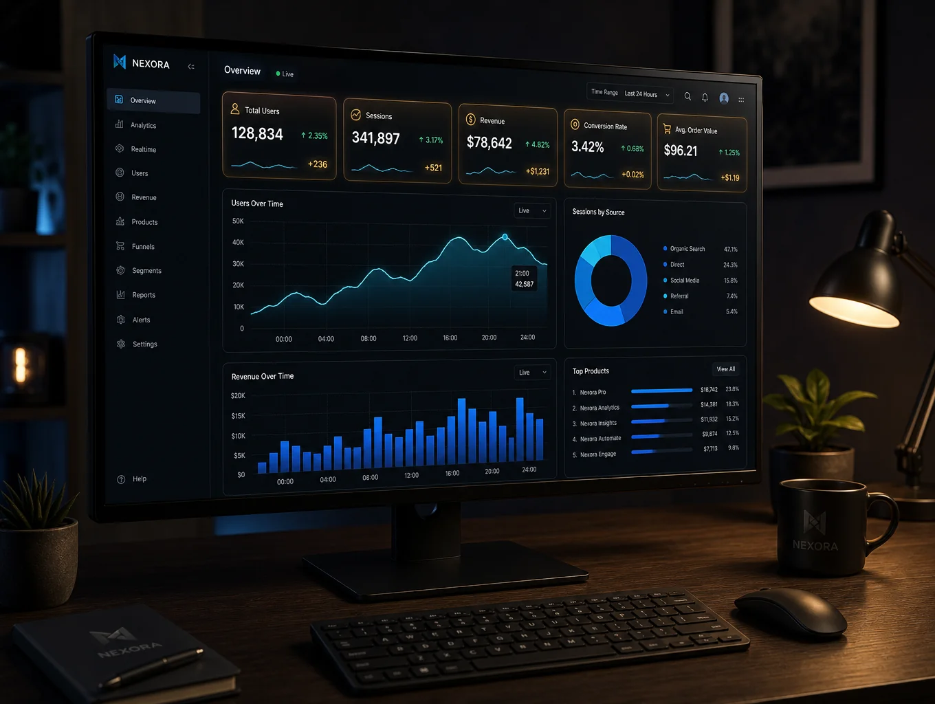 Analytics dashboard UI showing student progress data with blue gradient line