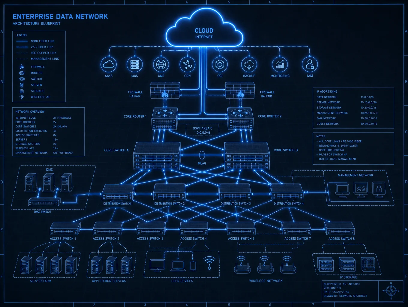 Integration map showing system connectivity with blue dotted polyline